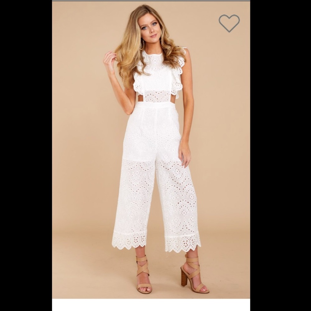 Red Dress Live For The Weekend White Lace Jumpsuit